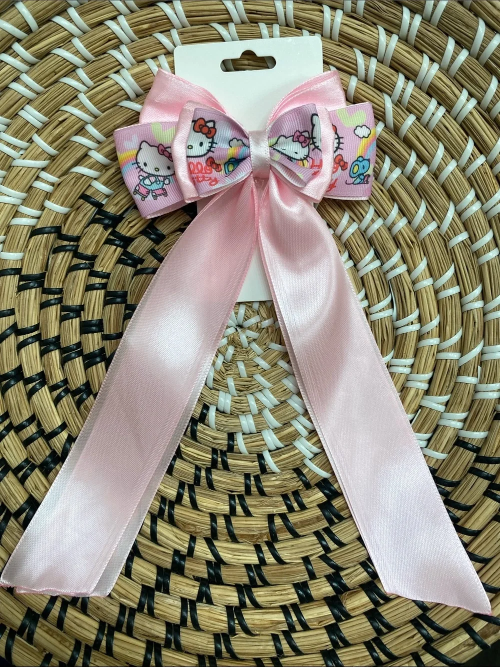 Hello Kitty Light Pink Satin Ribbon Bow with Character Print